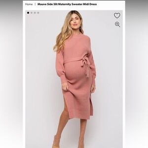 Mauve side slit midi maternity sweater dress